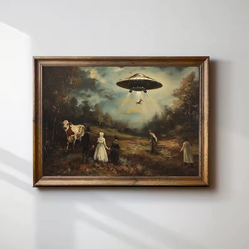 Star Map Poster - Vintage Surrealistyczny Zabawny Wiktoriański UFO Krajobraz